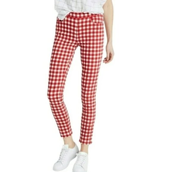 Madewell Pants - Madewell Gingham Red 9” High Riser Skinny Skinny Crop, NWT, Size 32